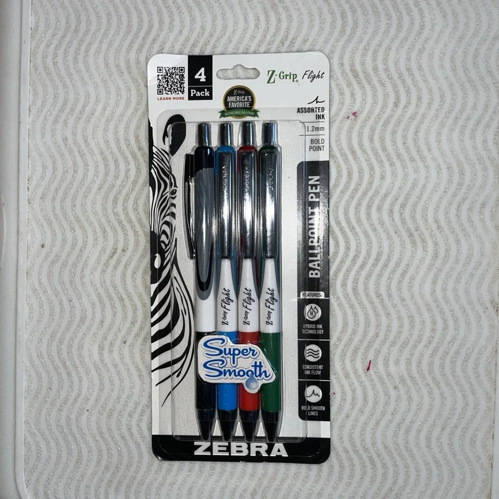 Zebra Z Grip Flight Ballpoint Pens 1.2 mm Smooth Writing  Pack Of 5 Colors NEW